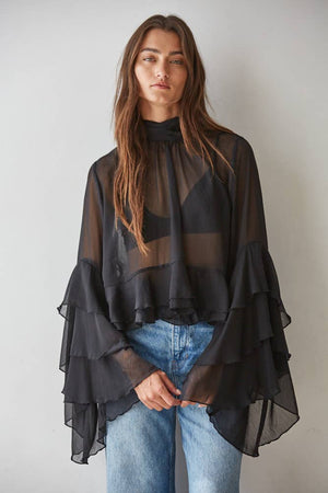 Woven  Chiffon See Through cape blouse-By Together - L9717