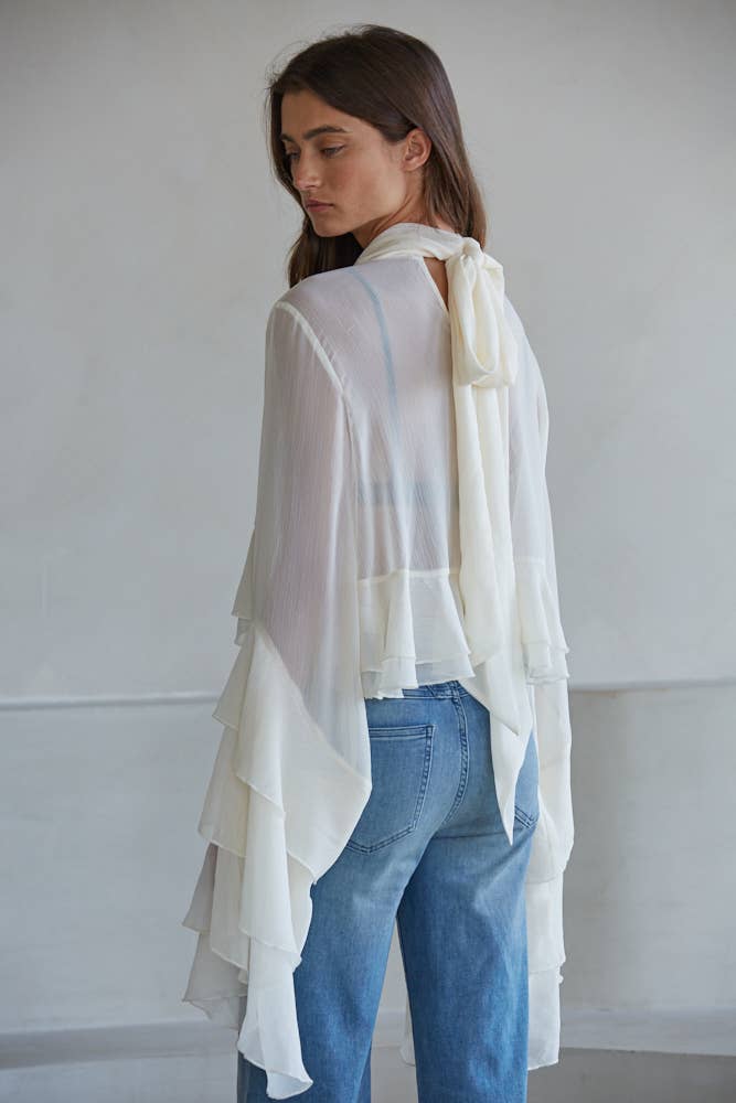 Woven  Chiffon See Through cape blouse-By Together - L9717