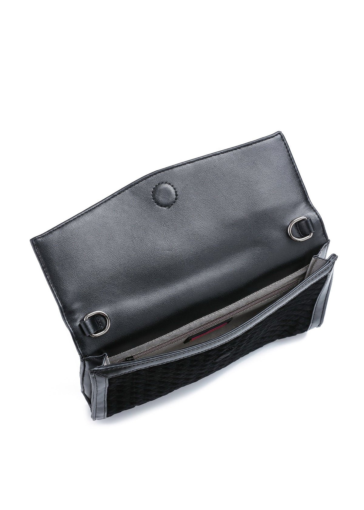 Haute Shore - Black Woven Clutch Purse for Women – Vegan Leather Envelope Crossbody Bag with Magnetic Closure & Detachable Chain Strap, Small Evening Shoulder Bag