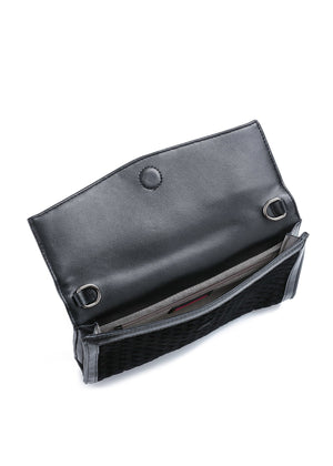 Haute Shore - Black Woven Clutch Purse for Women – Vegan Leather Envelope Crossbody Bag with Magnetic Closure & Detachable Chain Strap, Small Evening Shoulder Bag