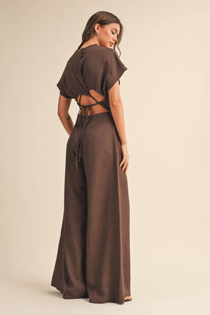 S/s Ruched Wide Leg Jumpsuit-Klesis - IJP3104