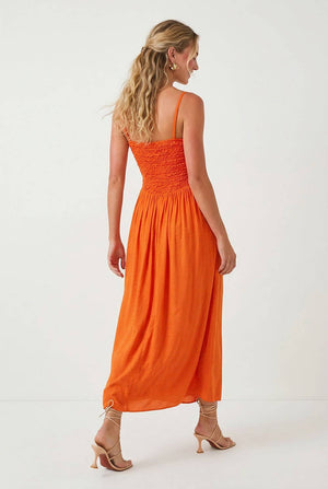 Smocked Maxi Dress W/ Cord Strap Detail-Naked Zebra VD119831
