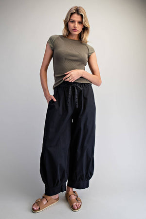 SOLID TIE WAIST BALLOON PANTS-Peace Love Line PM3108