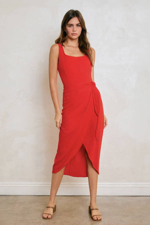Linen Square Neck Tulip Hem Wrap Dress-Dress Forum