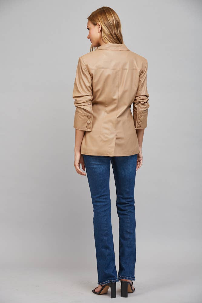 RUCHED SLV FAUX LEATHER BLAZER-FATE - FJ70275