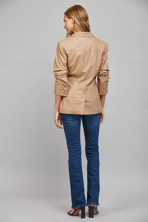 RUCHED SLV FAUX LEATHER BLAZER-FATE - FJ70275