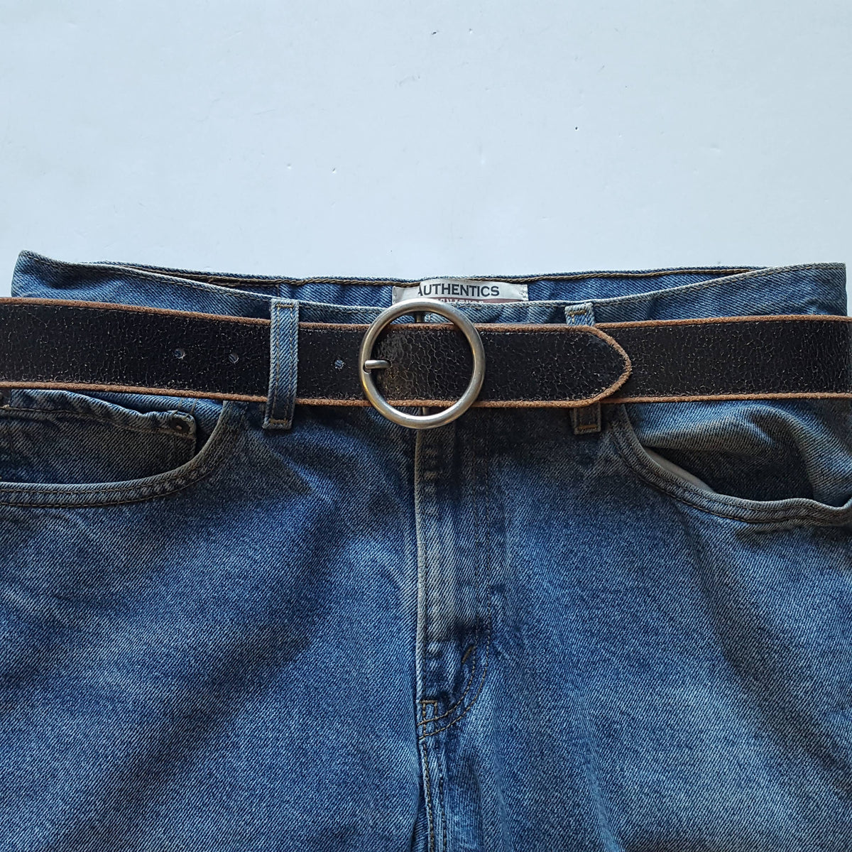 Vintage Leather belt with distress burnish edge-Axesoria West
