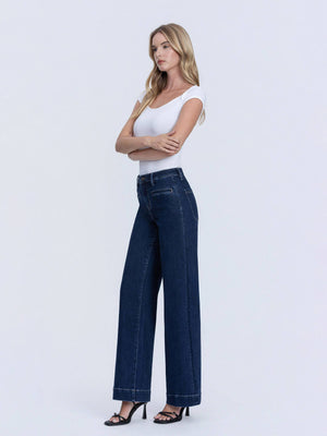 High Rise Front Welt Pocket Wide Leg Jean-Vervet T7206