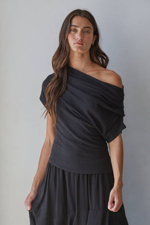Solid Off Shoulder Drape Top-By Together L10213