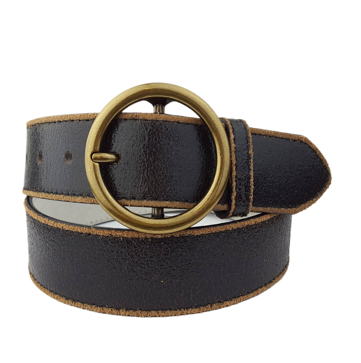Vintage Leather belt with distress burnish edge-Axesoria West