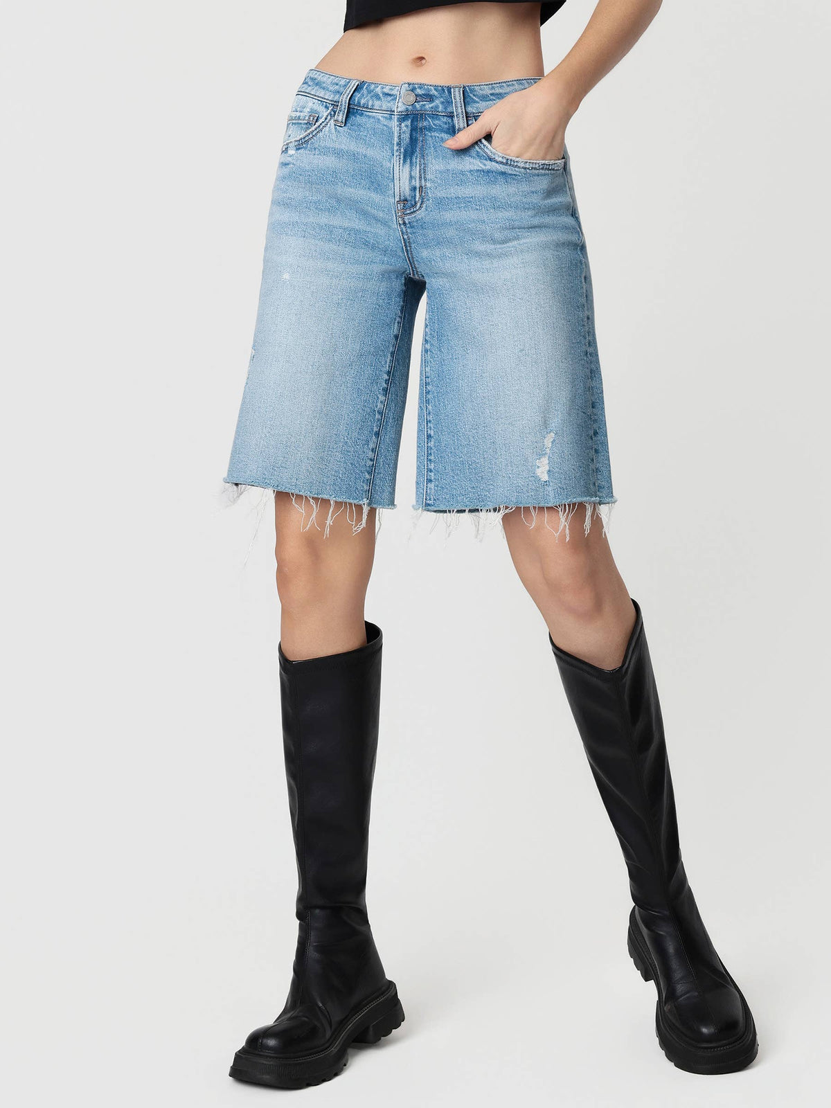 MID RISE RAW HEM JORTS-Vervet T7494