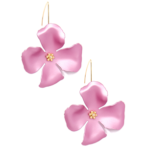 Metallic Hand Painted Flower Threader Drop Earring-Zenzii