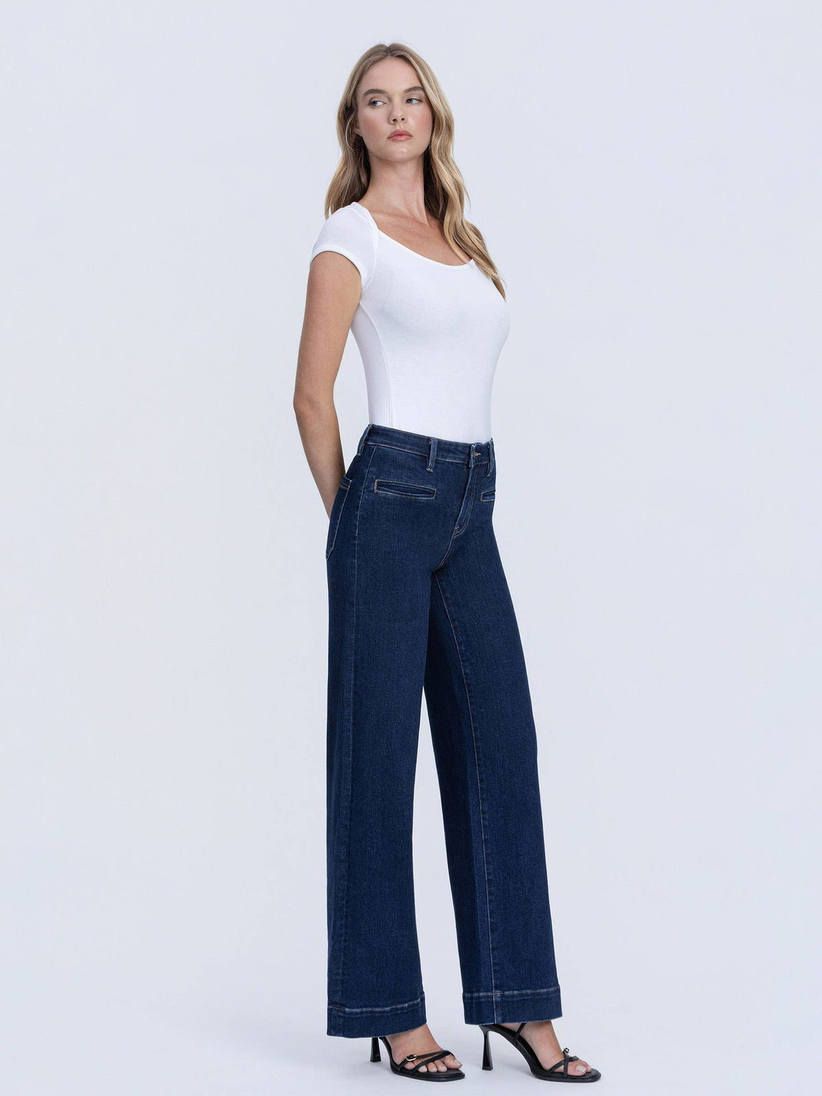 High Rise Front Welt Pocket Wide Leg Jean-Vervet T7206