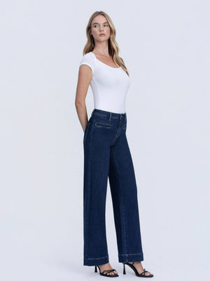 High Rise Front Welt Pocket Wide Leg Jean-Vervet T7206