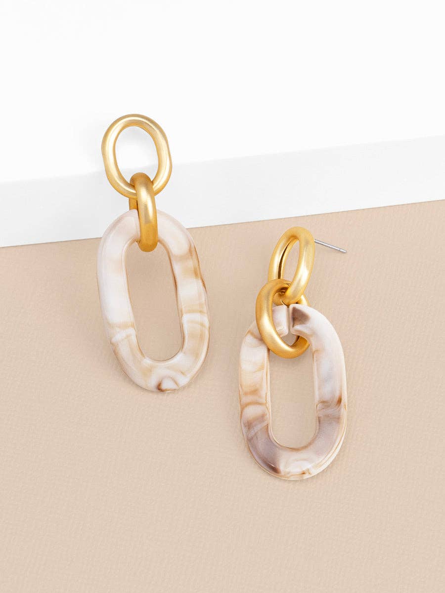 Marbled Beige Resin Drop Earring-Zenzii