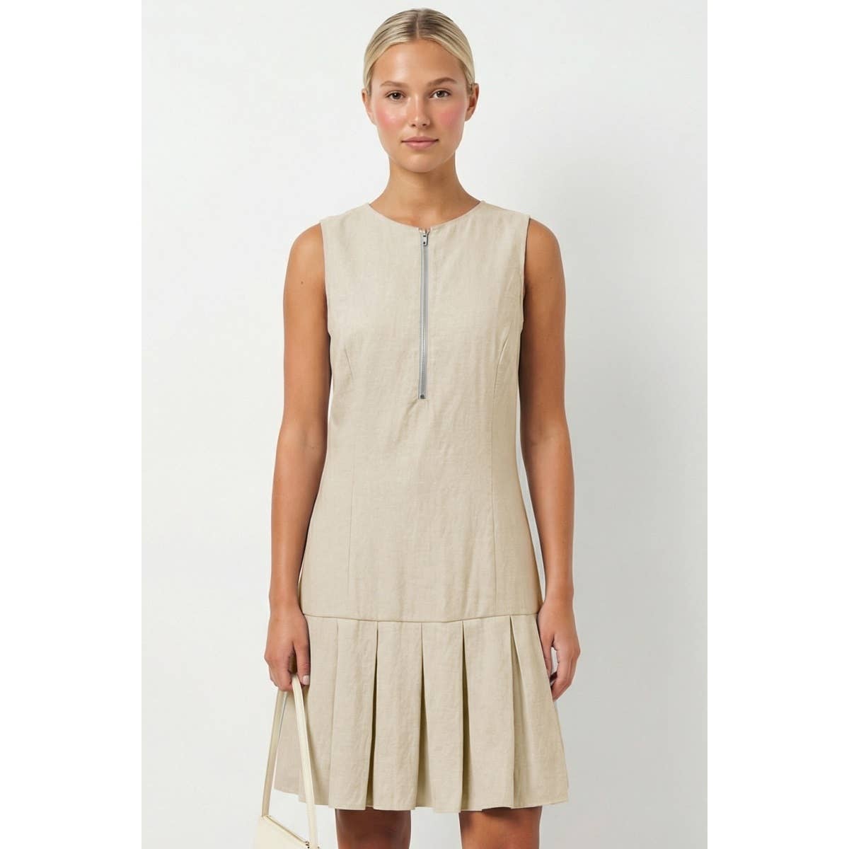 Garment Wash Drop Waist Pleated Hem Dress-Naked Zebra WD8043