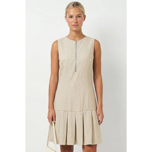 Garment Wash Drop Waist Pleated Hem Dress-Naked Zebra WD8043