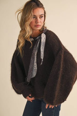 CREW NECK SATIN SCARF SWEATER- Klesis - IT4906
