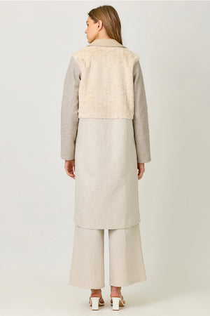 Color Blocked Long Coat in Oatmeal Mix - Mystree