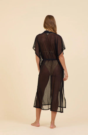 Mesh Button Front Coverup - Vintage Havana