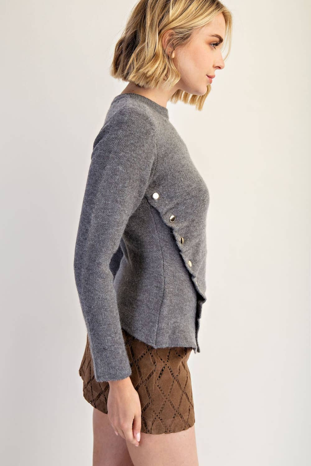 Asymmetrical Ruched Side Snap Button-Edit by Nine