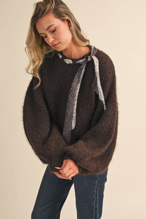 CREW NECK SATIN SCARF SWEATER- Klesis - IT4906