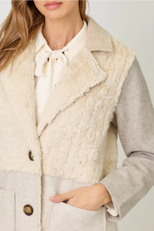Color Blocked Long Coat in Oatmeal Mix - Mystree