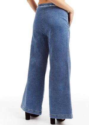 Mid Rise Lounge Pant in Medium Indigo - Tractr Jeans