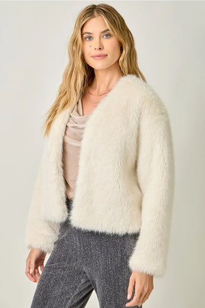 Faux Fur Open Jacket in Ivory - Mystree