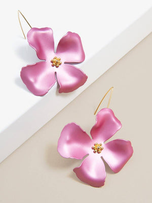Metallic Hand Painted Flower Threader Drop Earring-Zenzii