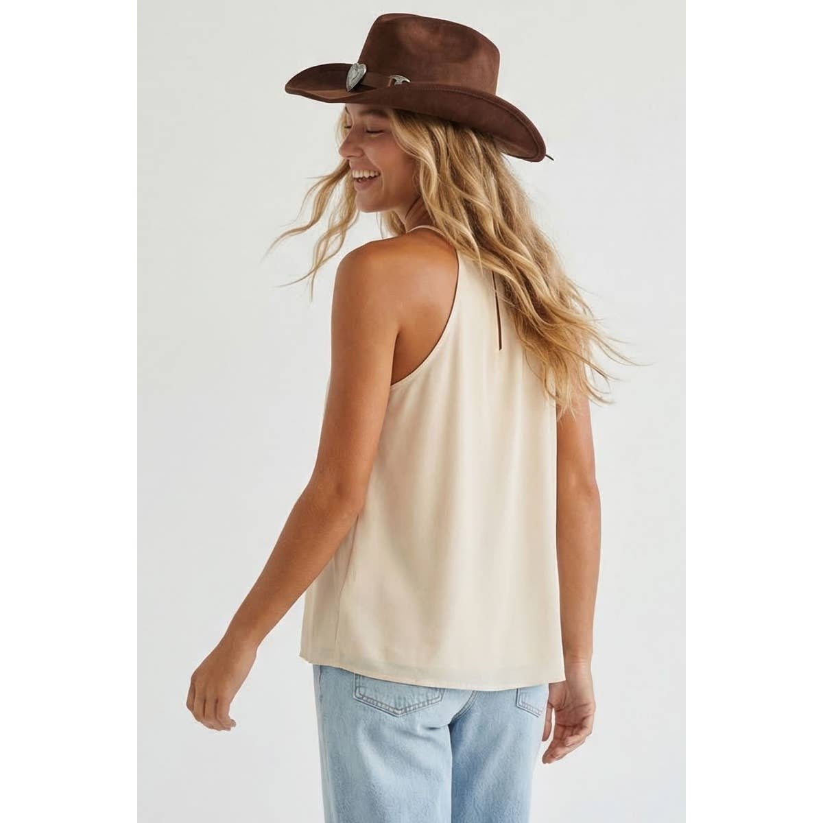 Spaghetti Fringe Top With Back Button Keyhole-Naked Zebra Qt71389