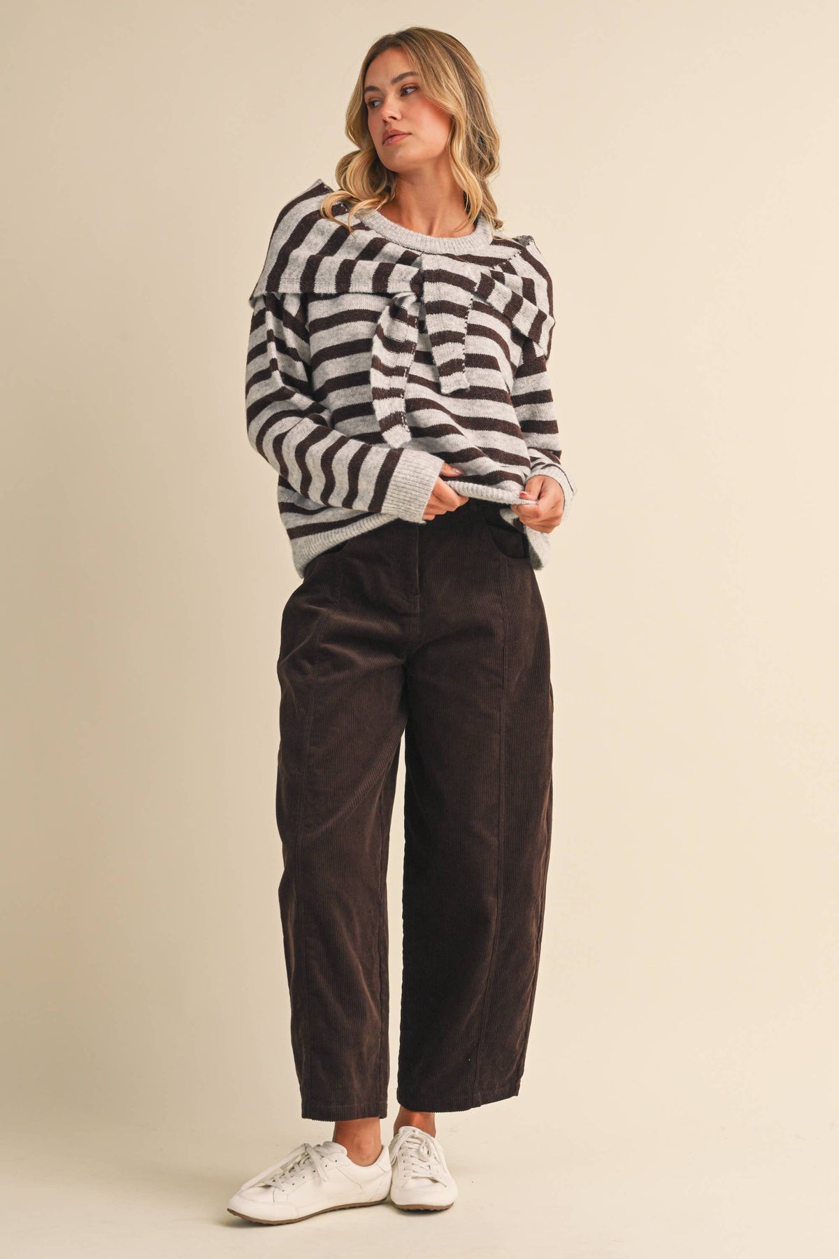 STRIPED SWEATER WITH SCARF SET-  Klesis - IT4895