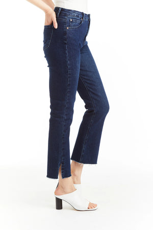 High Rise Ankle Crop with Frayed Slit Hem - Tractr Jeans