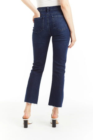 High Rise Ankle Crop with Frayed Slit Hem - Tractr Jeans