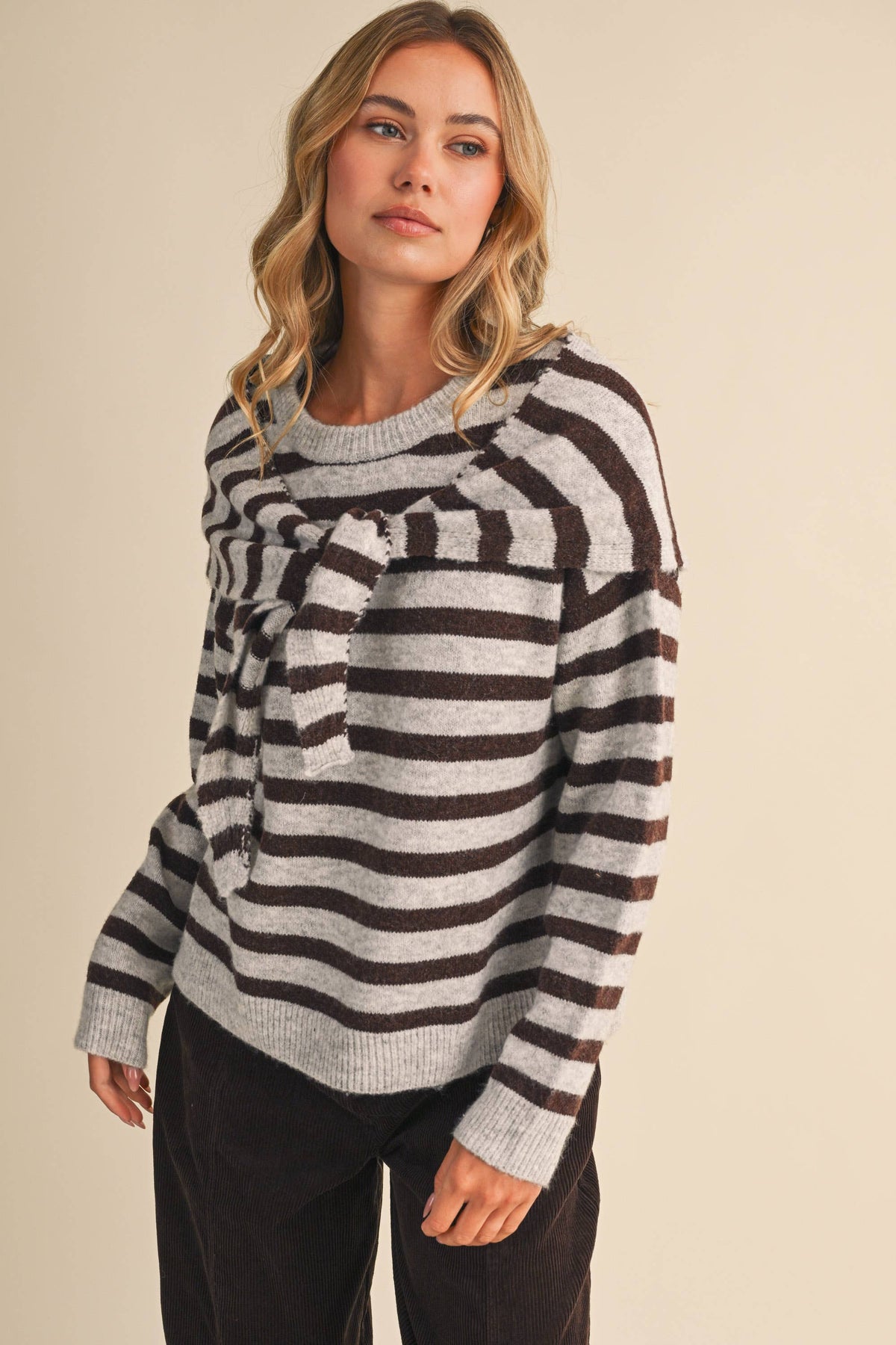 STRIPED SWEATER WITH SCARF SET-  Klesis - IT4895