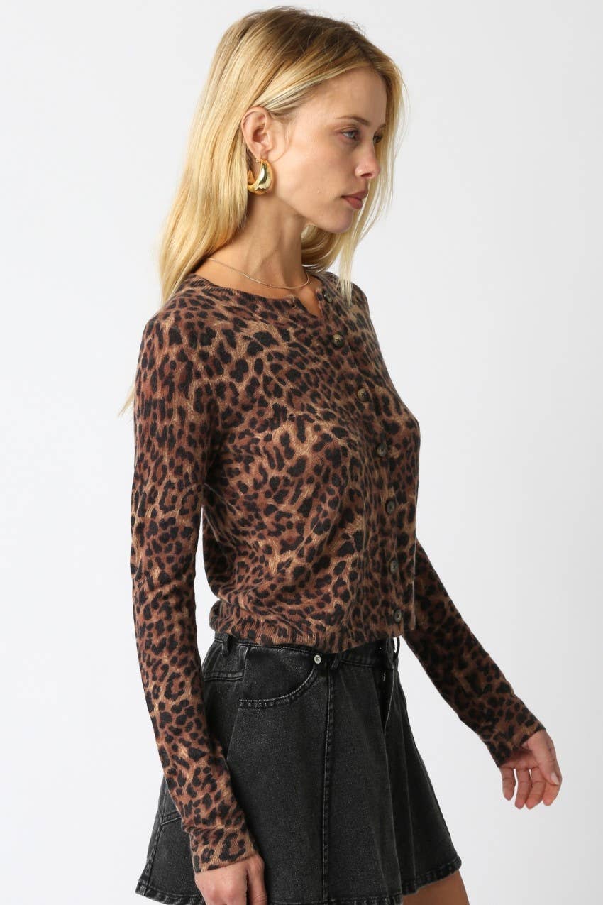 Christine Leopard Cardigan-Olivaceous 2504