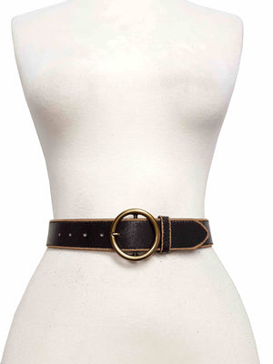 Vintage Leather belt with distress burnish edge-Axesoria West