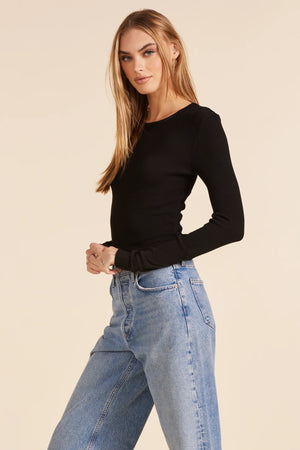Fitted Long Sleeve Crew Neck in Black - Bobi