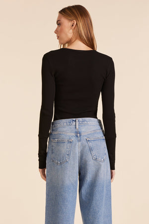 Fitted Long Sleeve Crew Neck in Black - Bobi