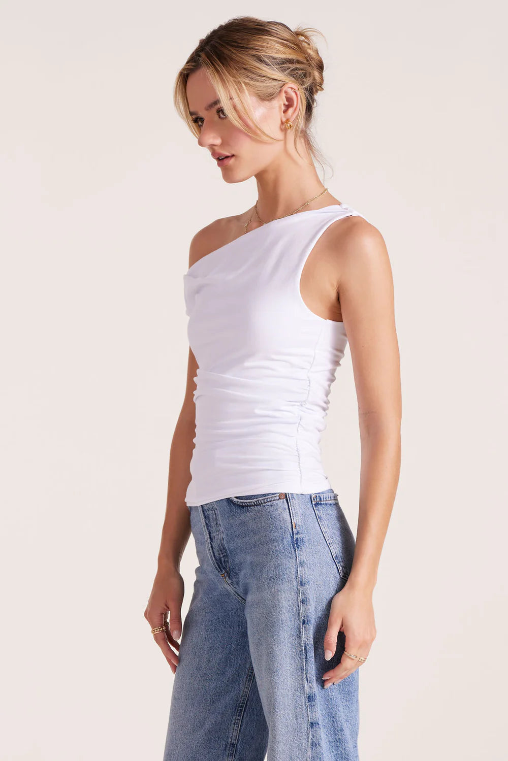 Twist Off the Shoulder Top in White - Bobi