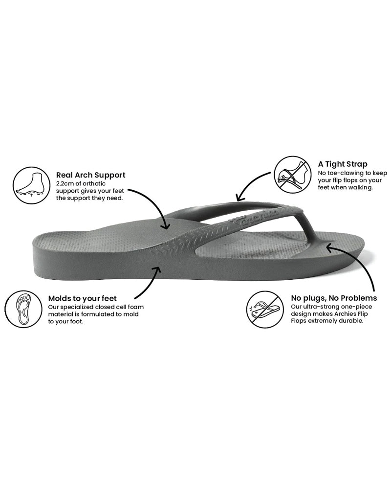 Archies Footwear Arch Support Thongs – Charcoal