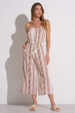 Strapless Crop Jumpsuit in Beige - Elan