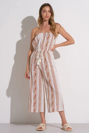 Strapless Crop Jumpsuit in Beige - Elan