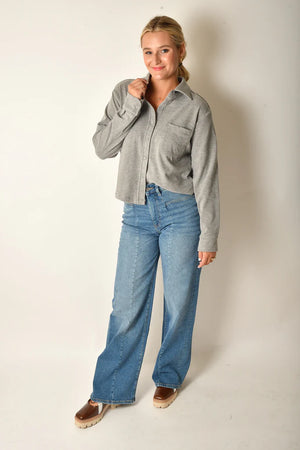Crop Long Sleeve Shirt in Grey - Bobi
