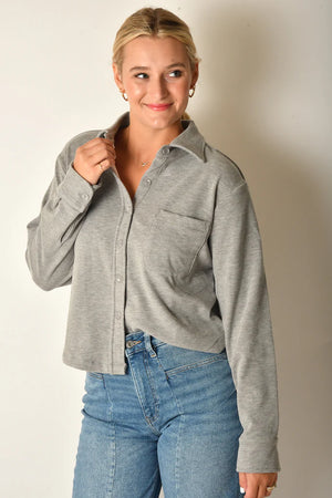 Crop Long Sleeve Shirt in Grey - Bobi