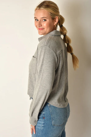 Crop Long Sleeve Shirt in Grey - Bobi