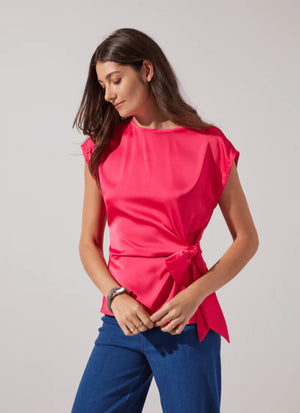 Rosalia Tie Drape Top in Pink - Lysse