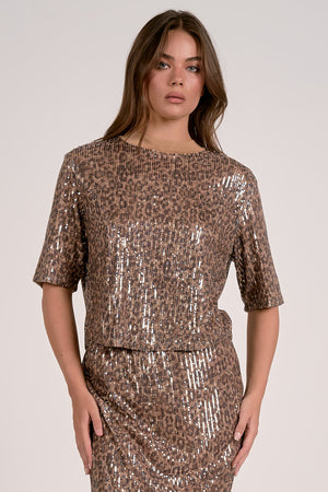 Cheetah Print Sequin Top - Elan