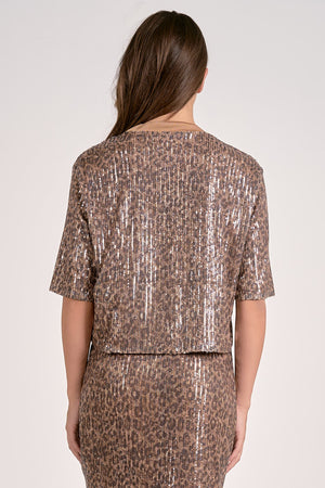 Cheetah Print Sequin Top - Elan