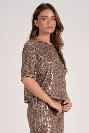 Cheetah Print Sequin Top - Elan